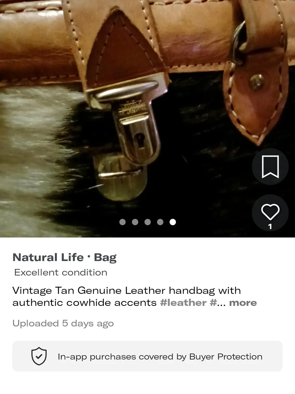 NATURAL LIFE Tan Leather Satchel with Black-and-White Cowhide Panel